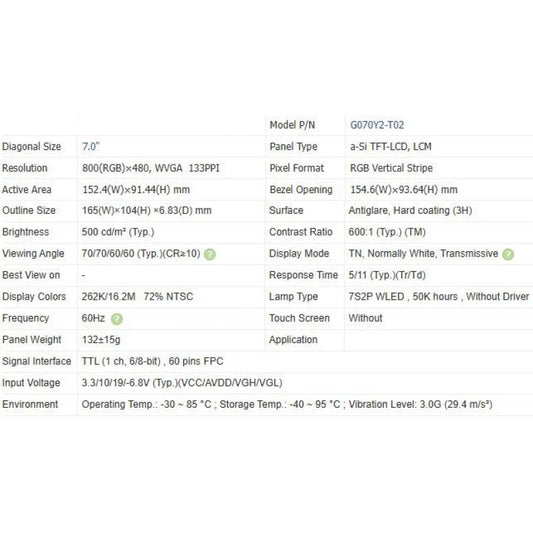 G070y2-t02 New Original 7 inch LCD screen