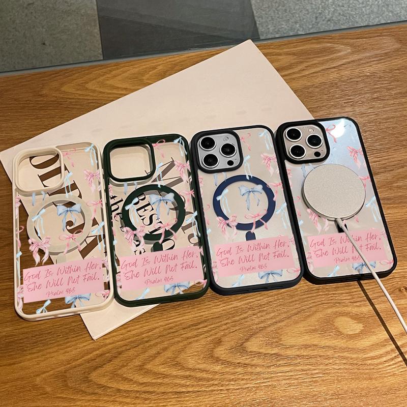 Premium Magnetic Case for iPhone11/12/13/14/15/16/promax Bow Bible label collage | MagSafe Ready, Anti-Fall, and Ultra-Thin Design | Perfect for Everyday Use springtok aesthetic pattern design protective phone case magsafe magnetic luxury case