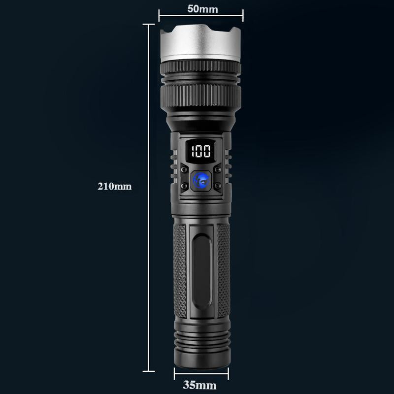 EXOVAN 2-in-1 Strong Flashlight (Power Bank),Digital display of power, Rechargeable,Zoomable, , X4Waterproof, Adjustable Brightness Flash Light for Outdoor, Emergency, Camping Accessories,Black