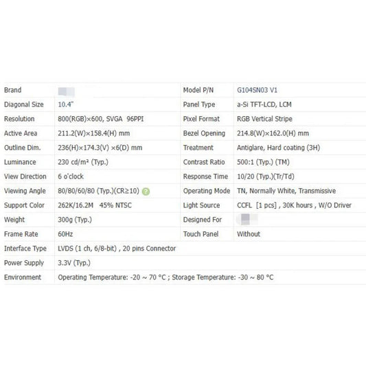 G104sn03 V1 new original brand 10.4 inch LCD screen