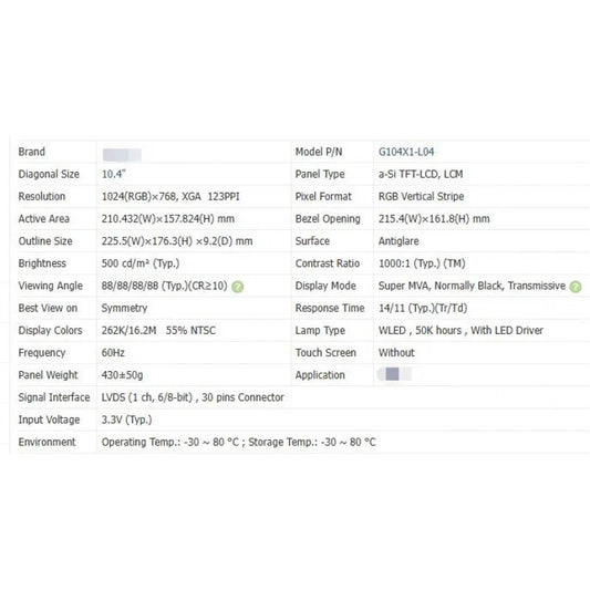 G104x1-l04 new original brand 10.4 inch LCD screen