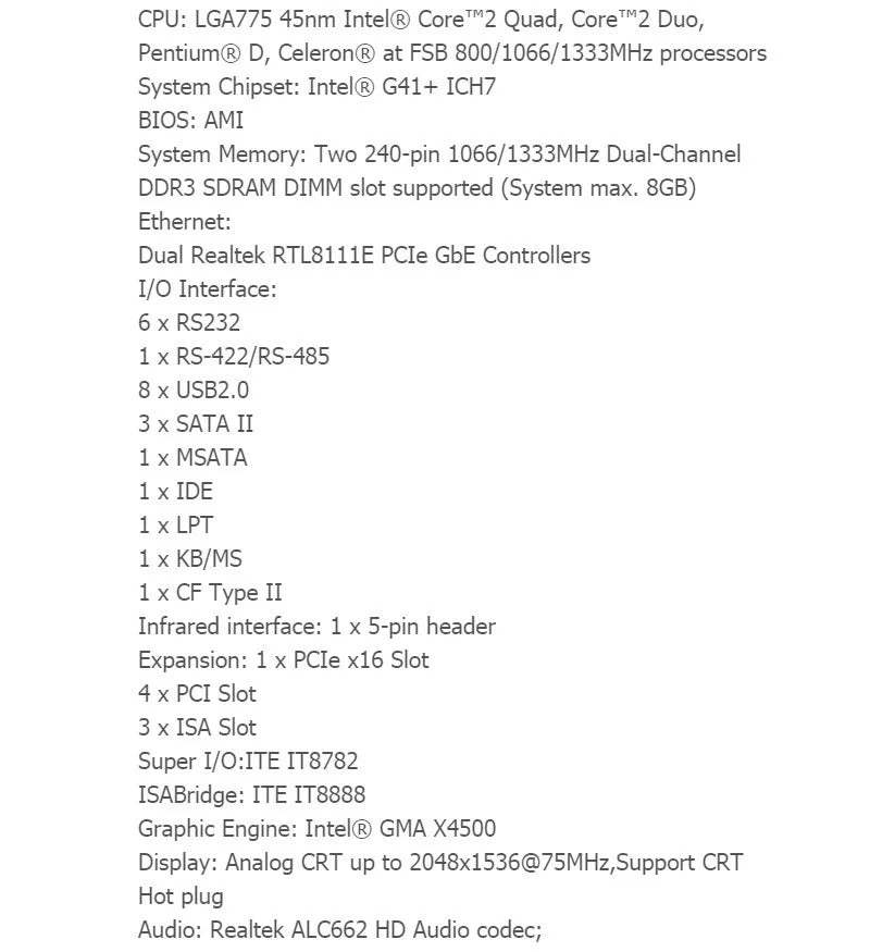 G41 Chipset New IPC Board DDR3 ISA Slot Mainboard LGA775 4-PCI VGA LPT 2-LAN 3-ISA 6-COM CF 4-SATA Industrial Motherboard