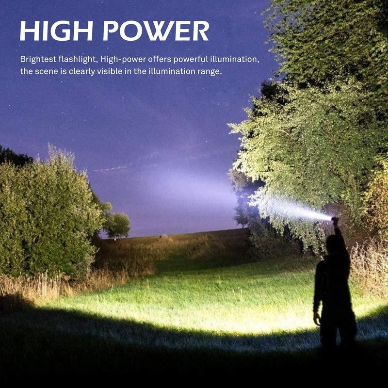 EXOVAN 2-in-1 Strong Flashlight (Power Bank),Digital display of power, Rechargeable,Zoomable, , X4Waterproof, Adjustable Brightness Flash Light for Outdoor, Emergency, Camping Accessories,Black