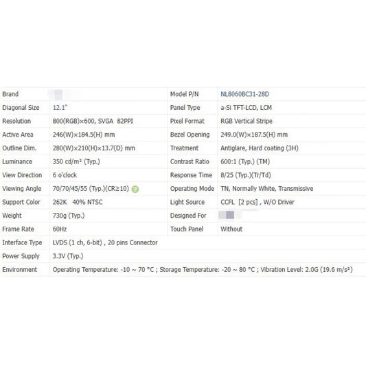 Nl8060bc31-28d brand new original 12.1 inch LCD screen