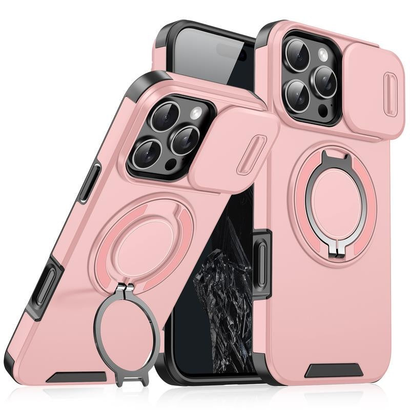For iPhone 16 15 14 13 12 Pro Max with Slide Camera Case, 360 Rotated Ring Kickstand Holder Military Grade Shockproof Protective Cover