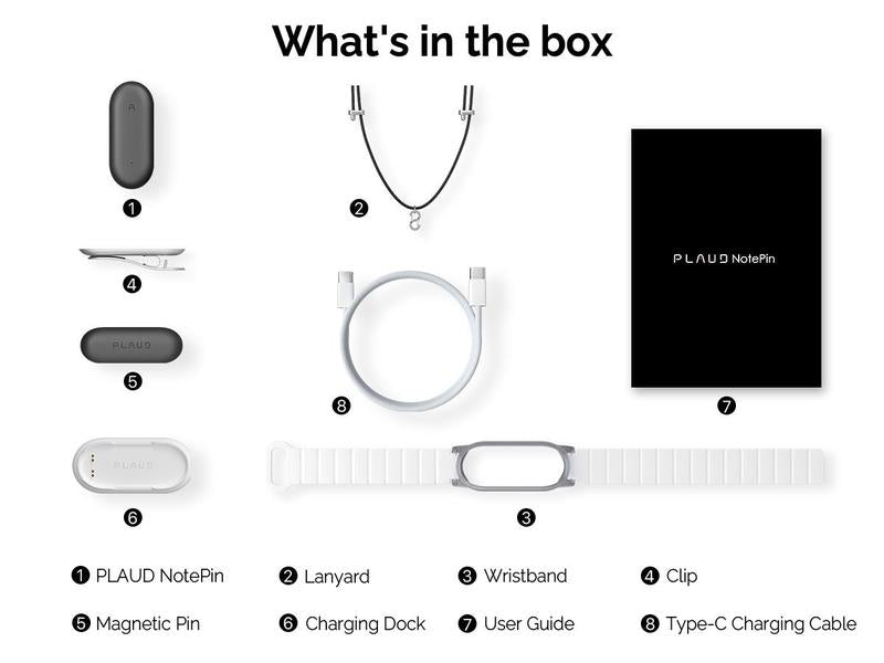 PLAUD NotePin Smart Voice Recorder, 64GB Memory, Supports 112 Languages, App Control, AI Transcribe & Summarize, Audio Recorder for Lectures & Meetings