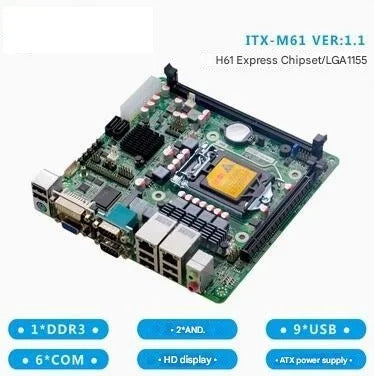 H61 B75 Motherboard 2nd/ 3th Core i3/i5/i7 LGA1155 Desktop CPU IPC Mini-ITX Industrial Mainboard with 6*COM 2*LAN DDR3 VGA