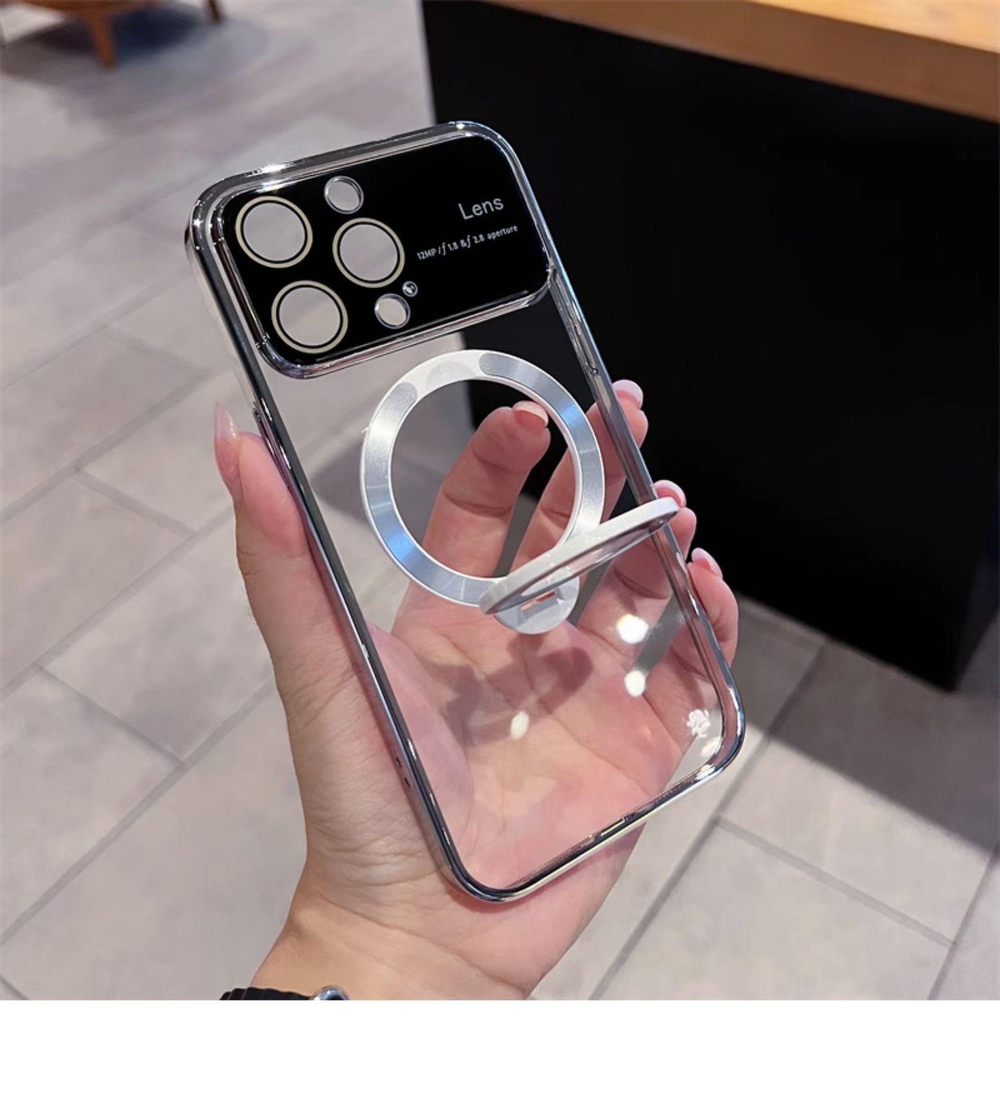 Suitable for iPhone 15 14 13 12 11 Pro Max Plus Transparent Magnifying Glass Phone Case Apple 14 Pro Max Window Magnetic Stand Protective Cover 13