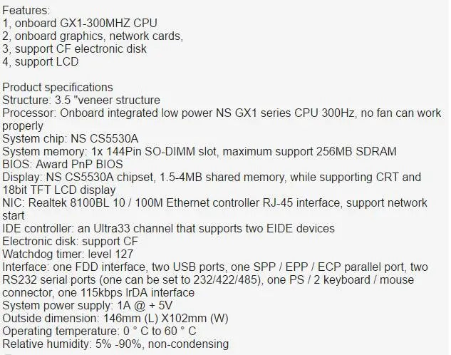 EM104-N513 New Original Fanless IPC CPU Board Emcore-n513 PC/104 586 Embedded Industrial Motherboard GX1 PC104 with Memory