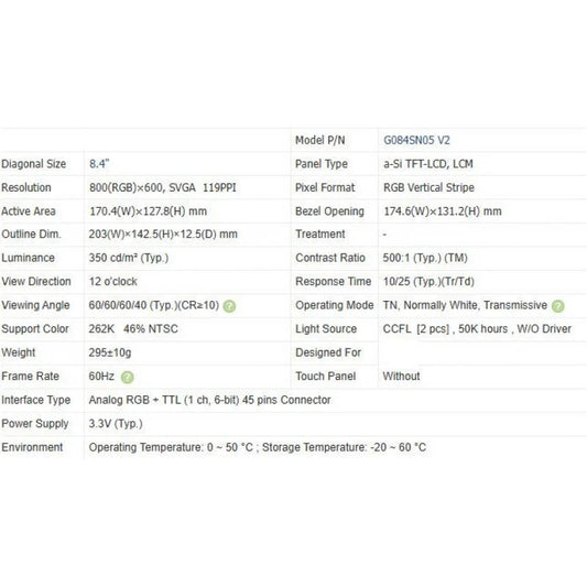 G084sn05 V2 new original brand 8.4 inch LCD screen