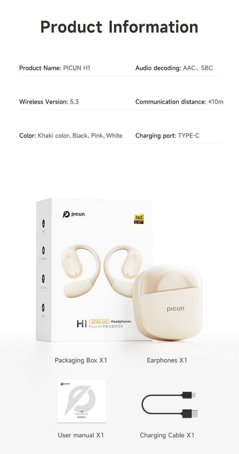 Picun H1 Lightweight Earbud Audio Headset with CVC, HD Microphone, Electronic Touch Control, Ideal for Cycling, Running & Workouts, Wireless Design