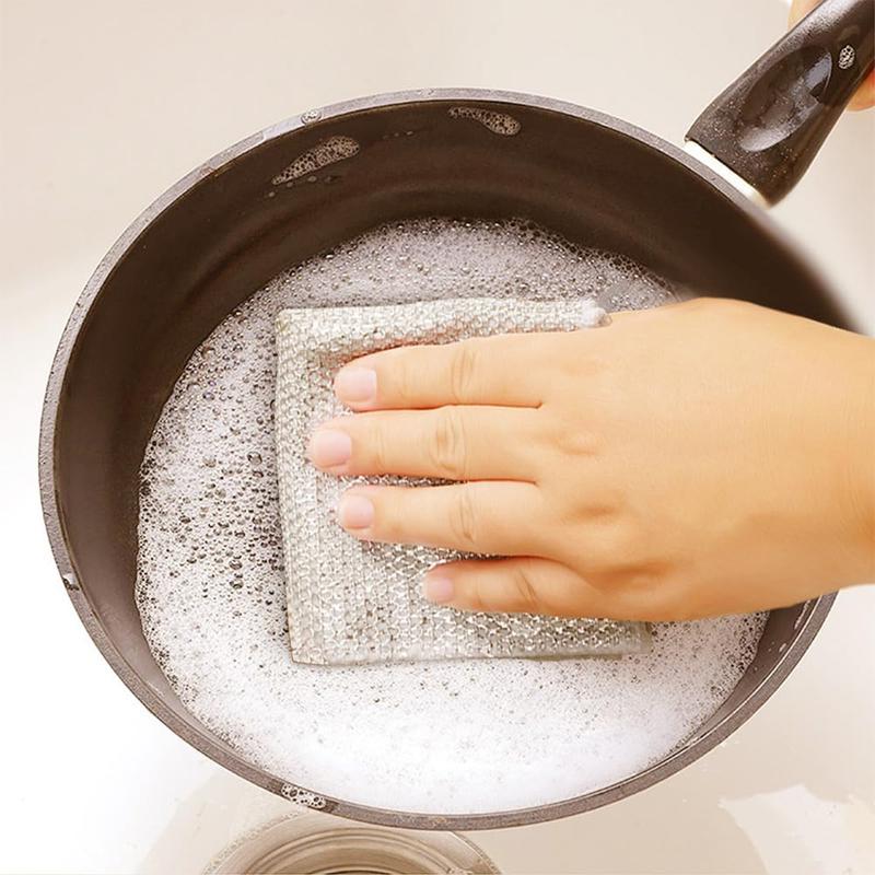 【Freeship】12-Pack Dishwashing Rags, Multipurpose Non-Scratch Wire Dishcloths for Wet and Dry Use,Reusable Wire Cleaning Cloths for Kitchen, Sinks.and Pans Silver Removable, Washable & More