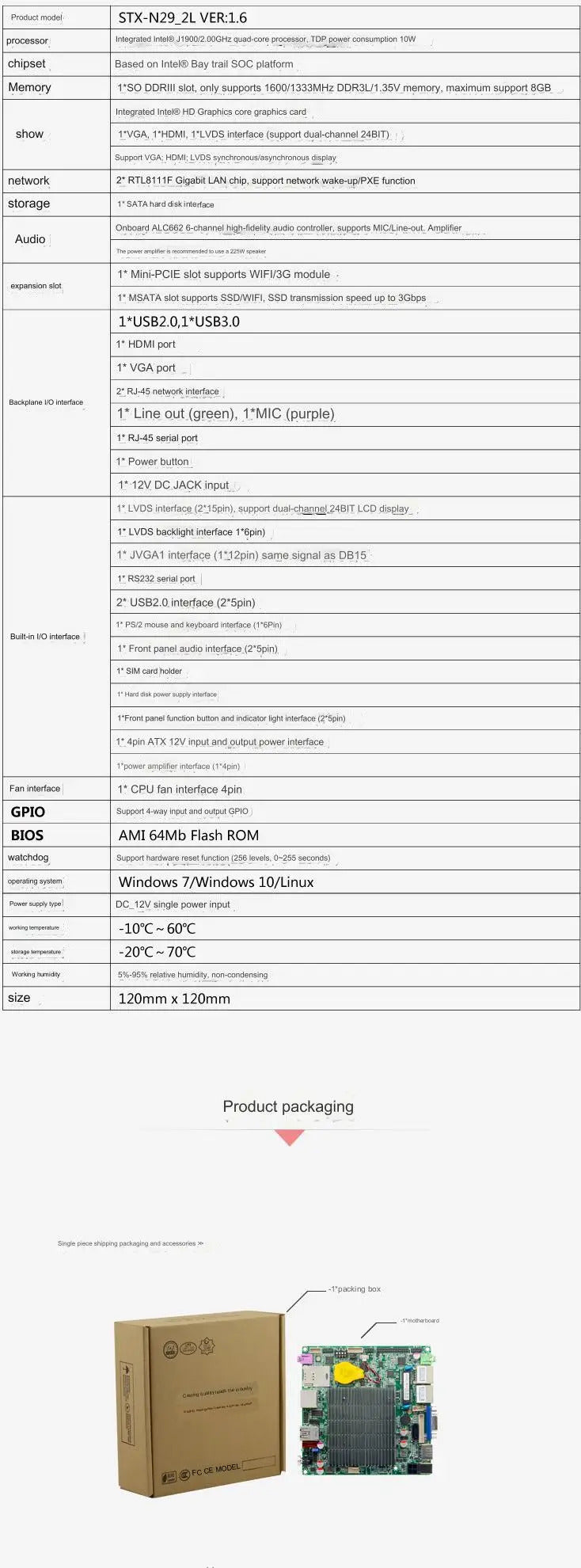 J1900 J1800 NANO Motherboard SBC IPC Mainboard industrial with Celeron Quad Core DC-12V 2-COM Optional 2xGbE LAN LVDS VGA