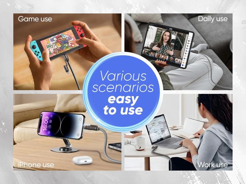 NEW - MAGIC JOHN USB Type C Charging Cable, 4 in 1 Function, 65W Fast Charging, Liquid Silicone and Aluminum Alloy Material, Braided Data Cable, Black & Gray