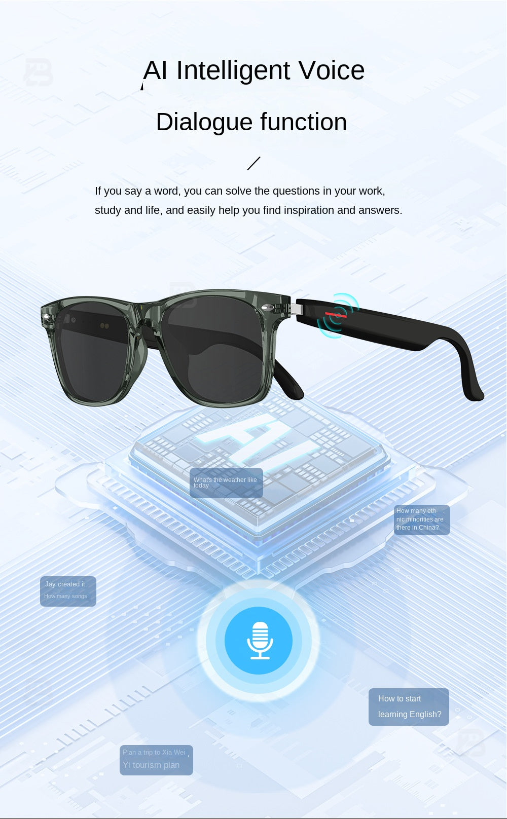 Black Technology Translation Smart Wireless Bluetooth Headset Myopia Glasses Anti-Blue Light Voice Call IOS Android Universal