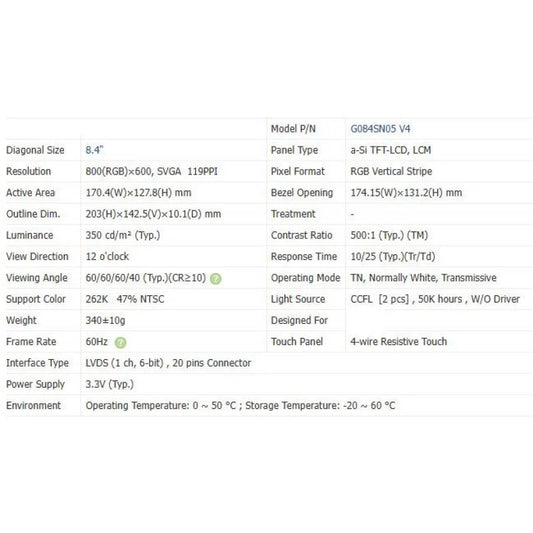 G084sn05 V4 brand new original 8.4 inch LCD screen