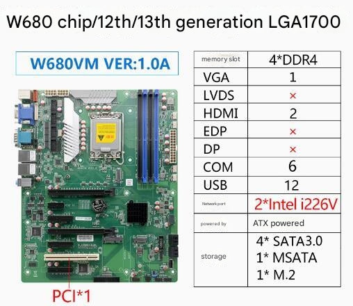 Материнская плата W680 ATX SBC 12/13th Core i3/i5/i7/i9 LGA1700 Настольный серверный процессор IPC Промышленная материнская плата с COM LAN DDR ECC