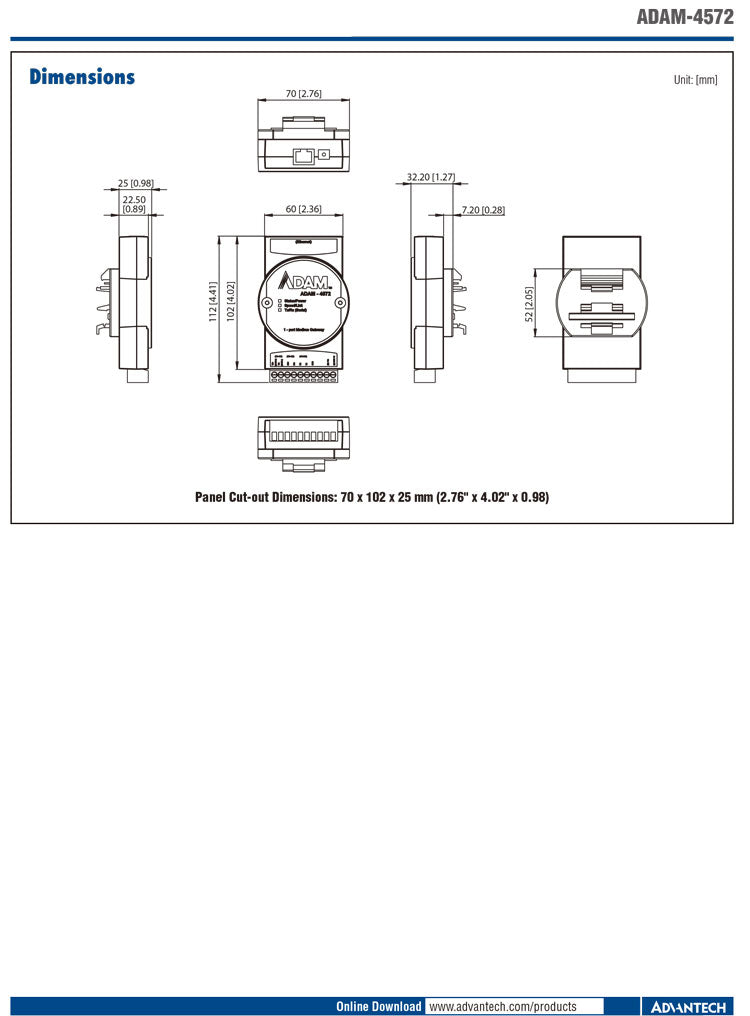 ADAM-4572-CE 1 Port Modbus Data Gateway 8 Clients Simultaneously Access Field Data