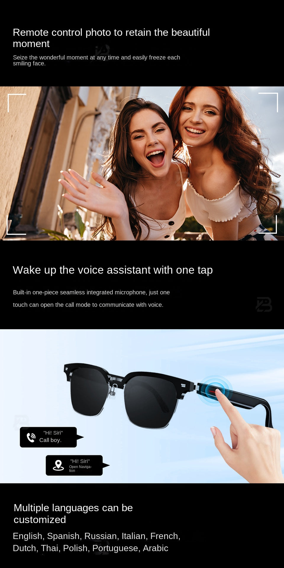Black Technology Translation Smart Wireless Bluetooth Headset Myopia Glasses Anti-Blue Light Voice Call IOS Android Universal