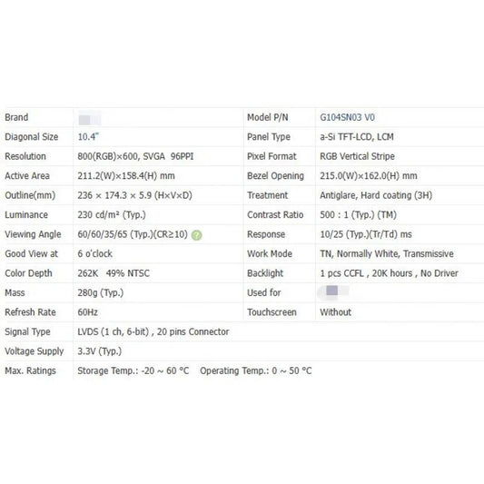 G104sn03 V0 new original brand 10.4 inch LCD screen