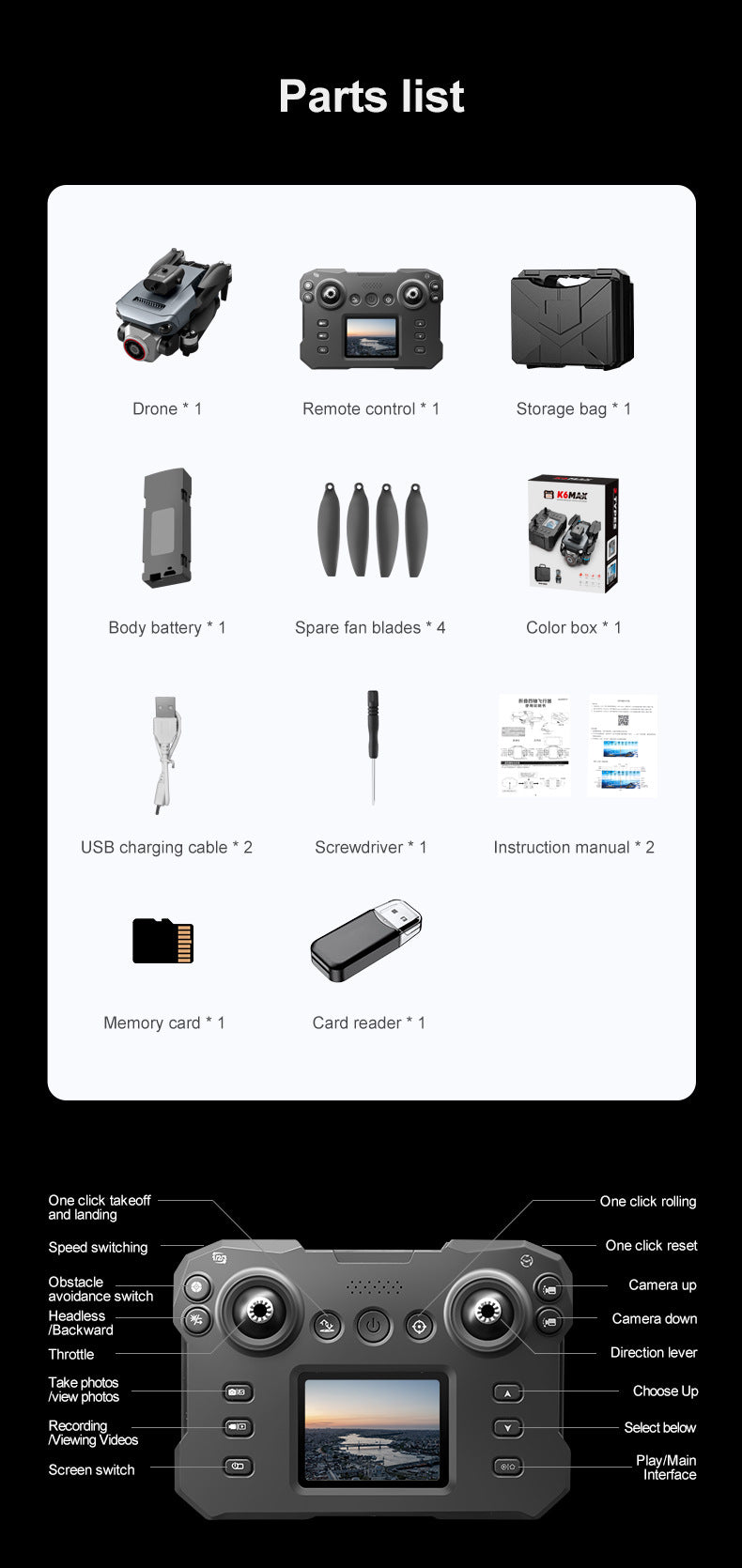 Cross-Border K6 MAX Drone with screen control, optical flow positioning, quadcopter with brushless motor, remote control airplane toy