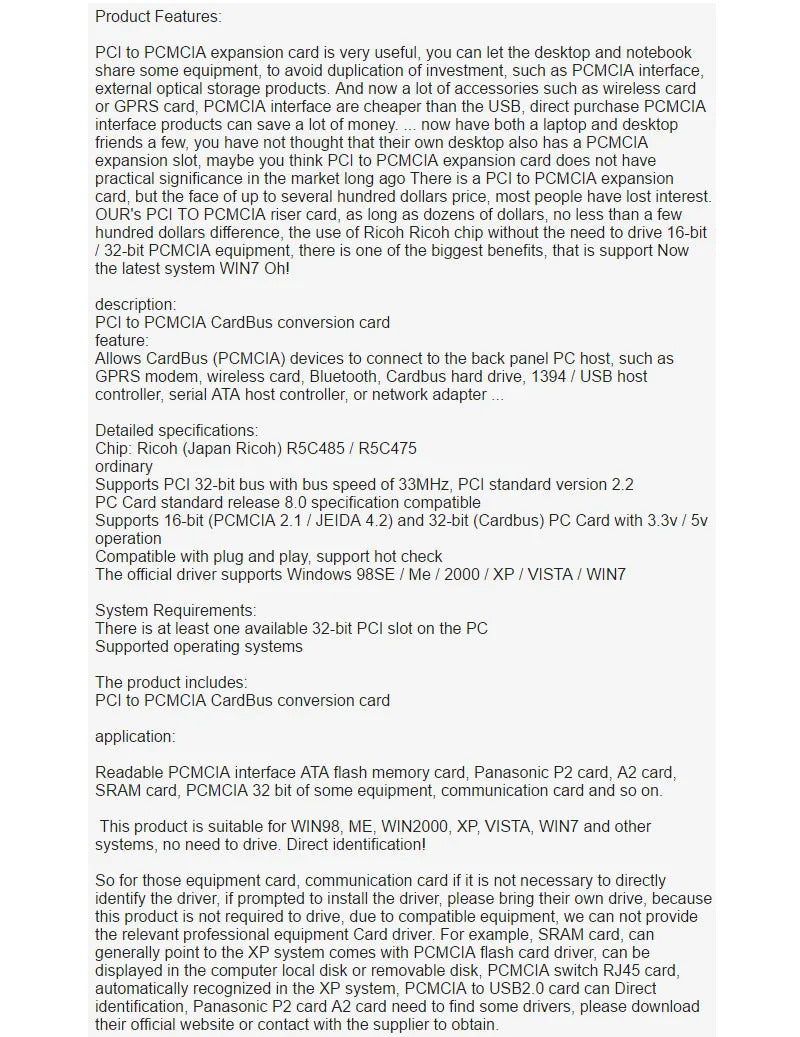 PCI to PCMCIA P2CB485 New PCI-PCMCIA PC Card ATA P2 A2 Card SRAM card Reader supports 16/32bit CARDBUS functioRicoh R5C485 Chip