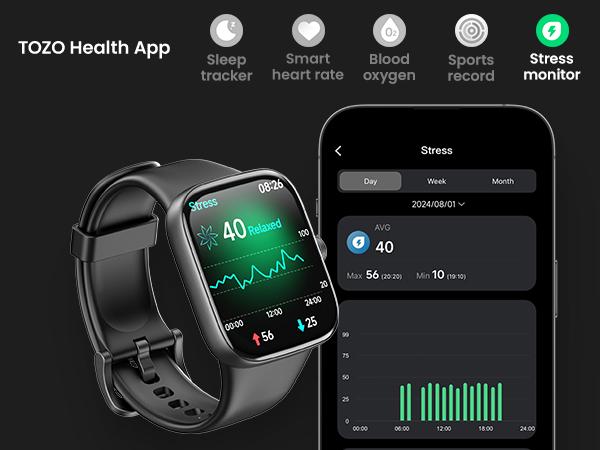 TOZO S7 Smartwatch Bluetooth Call 1.85”AMOLED Ultra HD Screen,Dynamic Dials Messages Push 100+ Sports Modes,Detect Human Health (Heart Rate,Blood Oxygen)with High Battery Life Touch Screen Watch Black