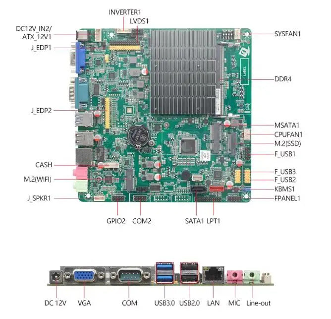 N4020 Mini-ITX Motherboard Celeron Intel CPU IPC SBC Embedded Fanless Ultra-thin Mainboard with 2*COM LAN LPT PS/2 DC-12V DDR4