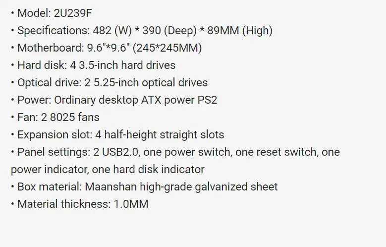 2U239F Chassis 2U rackmount case depth 390mm ultra-short For Micro ATX/ATX 17 * 17CM motherboard server firewall computer