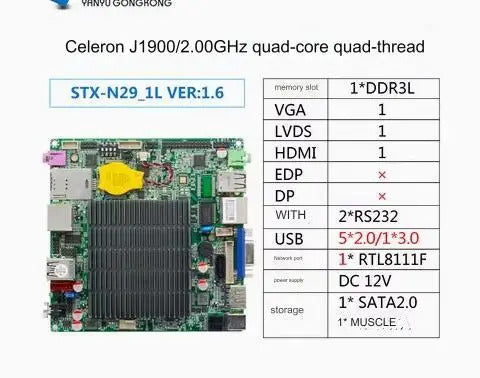 J1900 J1800 NANO Motherboard SBC IPC Mainboard industrial with Celeron Quad Core DC-12V 2-COM Optional 2xGbE LAN LVDS VGA