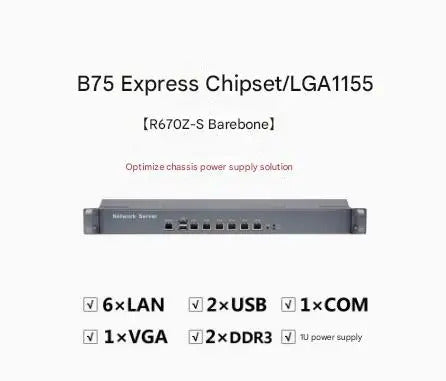 B75 Soft Router Motherboard 2/3th Core Intel LGA1155 CPU IPC SBC Embedded Mainboard with 2COM 6LAN 82583V ATX DDR3 4USB VGA