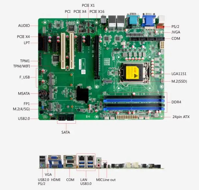 Z270 Z370 Motherboard ATX SBC 6/7/8/9th Core i3/i5/i7/i9 LGA1151 Desktop CPU IPC Industrial Mainboard with 6*COM 2*LAN DDR4 LPT