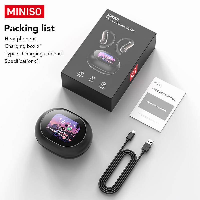 MINISO MS188 Wireless BT Headphones, 1 Count Open-back Over-ear Headphones with LCD Display Charging Case, Suitable for Daily Commuting