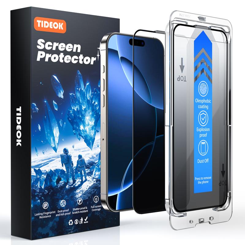 TIDEOK 2 Pack Screen Protector for iPhone 16/15/14/13-10s Fast Install, 9H Hardness, Auto Dust Removal, Bubble-Free, HD Clear, Anti-Spy & Anti-Fingerprint