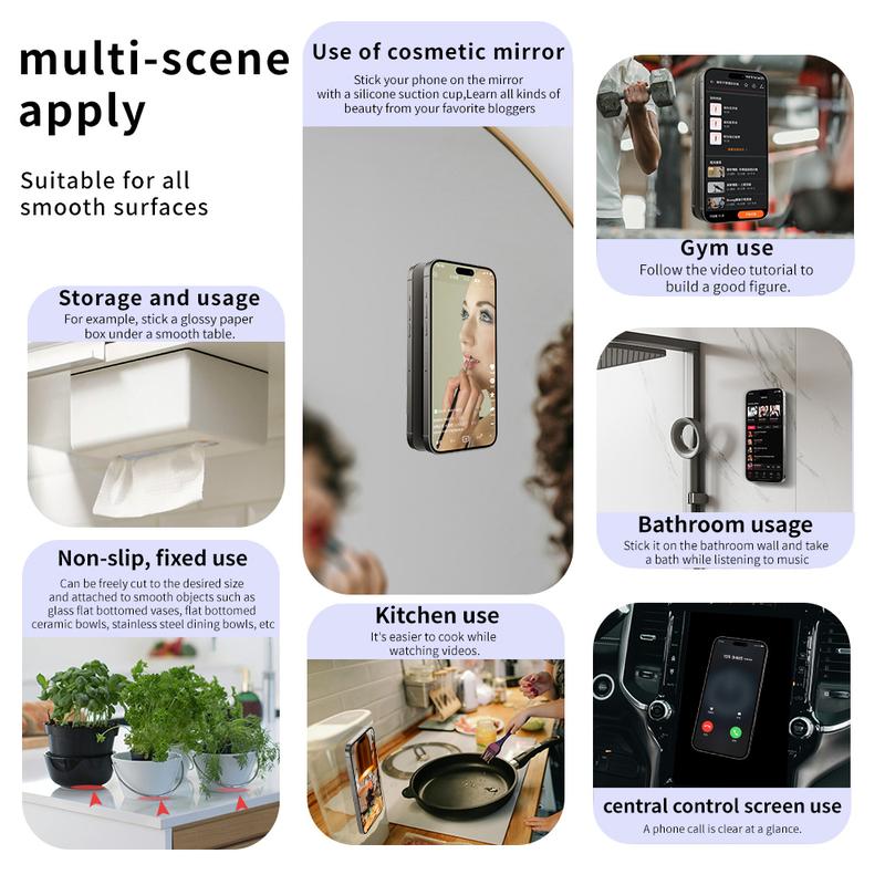 Suction Cup Phone Case Mount Double-Sided,Silicon Sticky Phone Stand for iPhone and Android, Hands-Free Strong Grip Holder for Selfies and Videos - Black