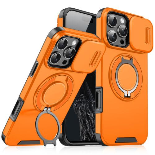 For iPhone 16 Pro Max 15 14 13 12 11 Magnetic Ring Stand Case w/Slide Lens Cover 360 Rotated Ring Kickstand Holder Military Grade Shock proof Slide Camera Protective Cover Phone Case