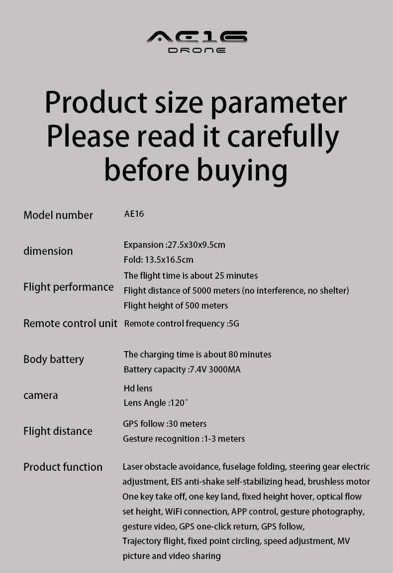 Cross-Border AE16Drone Laser Obstacle Avoidance Drone GPS Satellite Positioning Four Lens Brushless Quadcopter