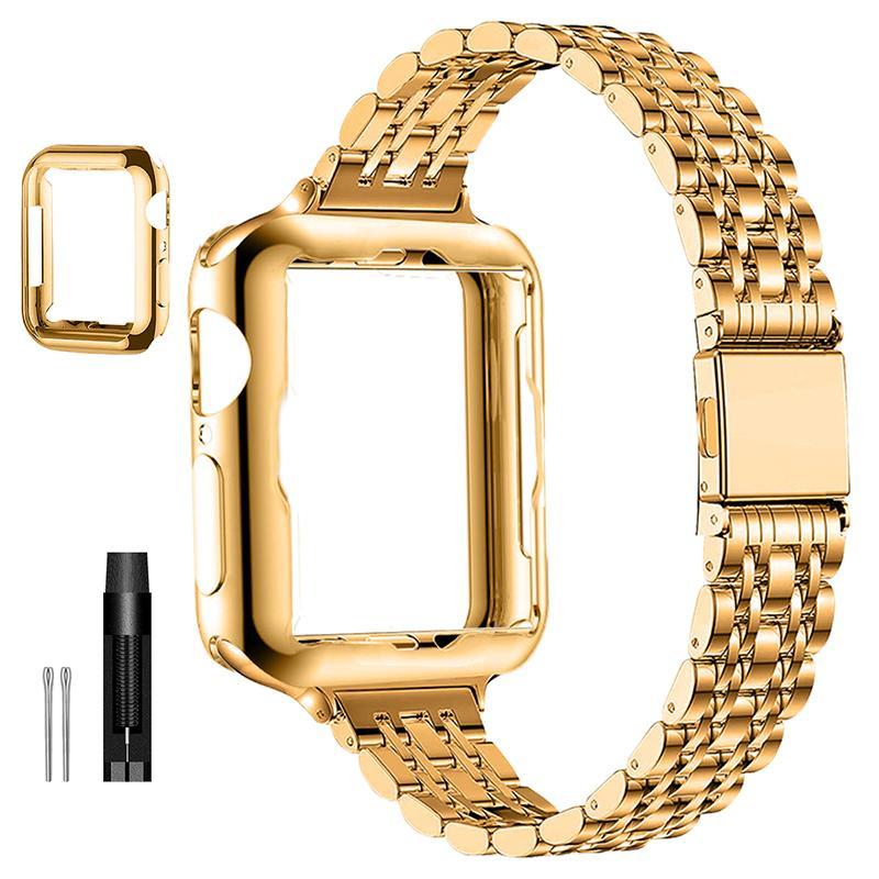 Women's Watch Band & Soft Protective Case & Tools (1 Set), Stainless Steel Smart Watch Bands, Compatible with Apple Watch 9/8/7/6/5/4/3/2/1/SE/SE2 Series, Wearable Accessories, Electronics Accessories