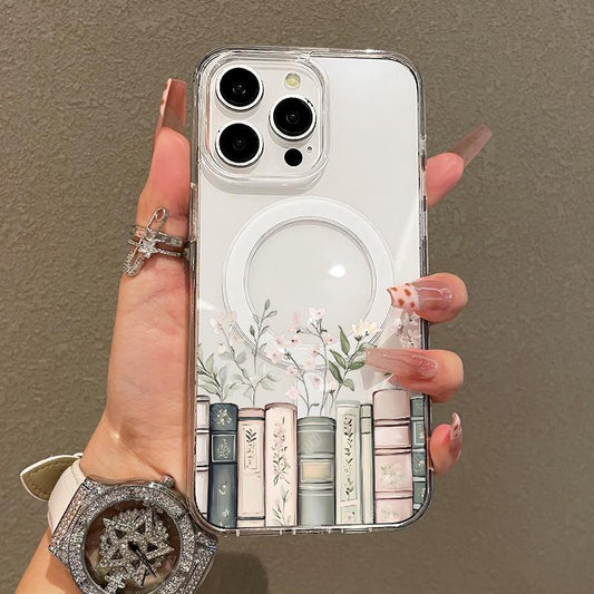 Soft Girl Magnetic Case for iPhone11/12/13/14/15/16/17/promax, Floral Bookshelf Lightweight, Drop-Proof, MagSafe Compatible | Perfect for Teen Girls