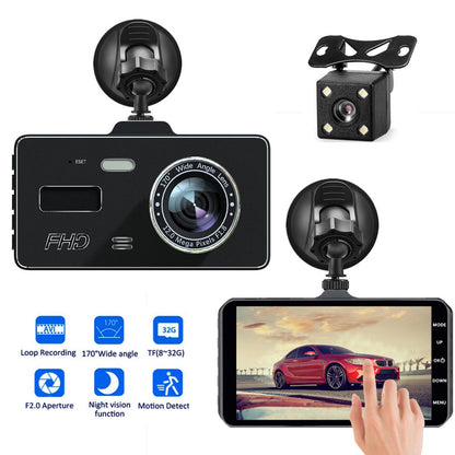 Hd4Inch2.5D Touch Control Front and Rear Dual Recording Car Camera DVR24Hourly Parking Monitoring1080P Driving Recorder