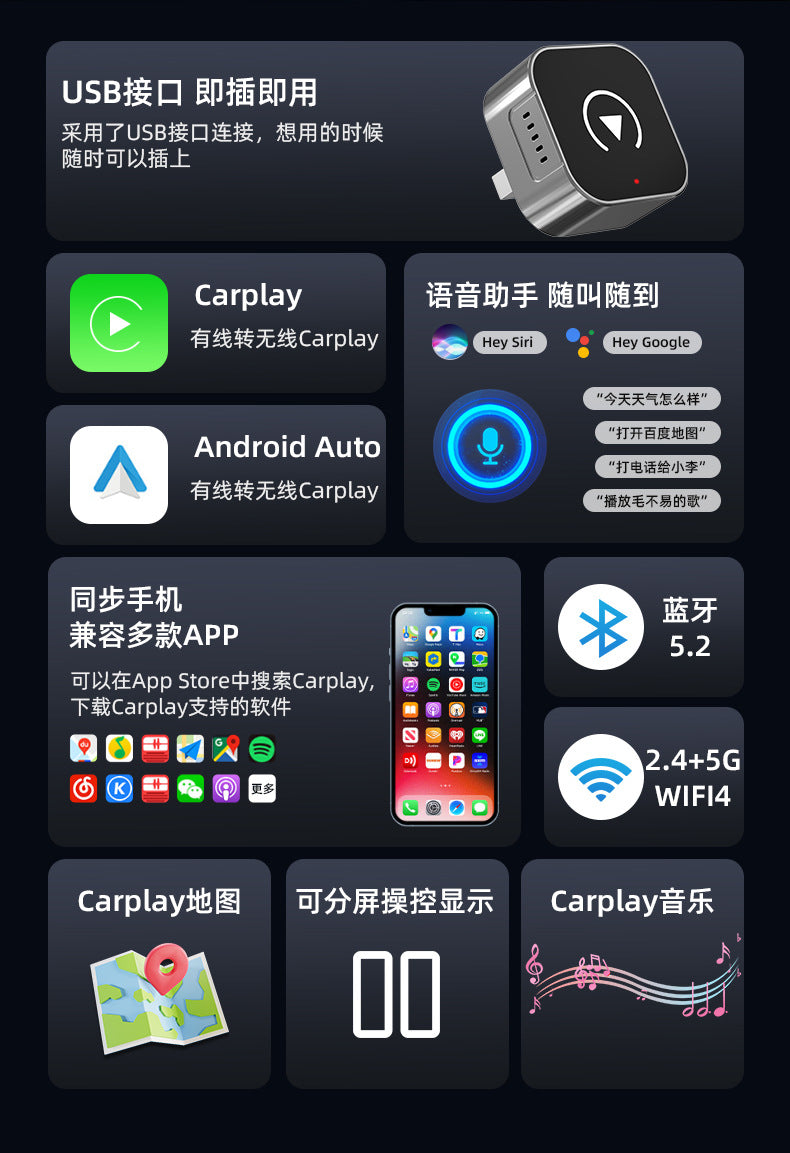 Android Auto Wireless CarPlay Converter CarPlay Box wholesale wired to wireless two-in-one