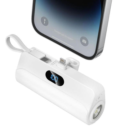 5000mAh Portable Mini Power Bank with Built-in Cables, Mobile Power Bank Charger with LED Digital Display & Flashlight, Suitable for iPhone 15/14/13, Galaxy S21 & More, Phone Accessories, Electronics Accessories