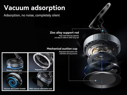 Upgraded Magnetic Phone Holder,Unpowered Version 360° Rotatable Adjustable and Foldable Magnetic & Vacuum Adsorption Car Holder, No Noise for iPhone & Android