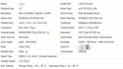 LQ042T5DZ01 LQ042T5DZ07 LQ042T5DZ08 LQ042T5DZ11 LQ042T5DZ11A 4.2-inch Original LCD Display Screen