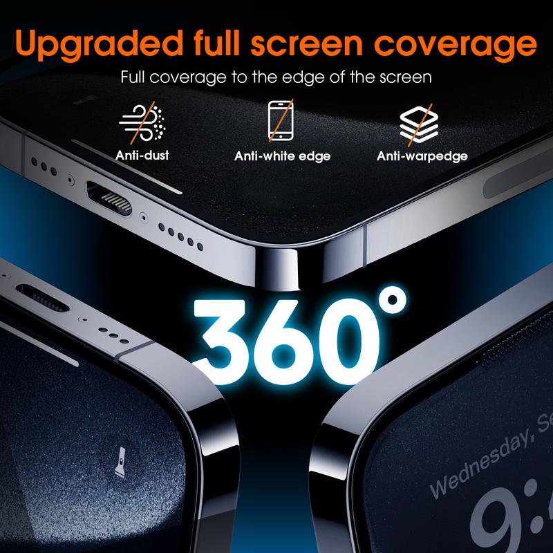 TIDEOK 2 Pack Screen Protector for iPhone 16/15/14/13-10s Fast Install, 9H Hardness, Auto Dust Removal, Bubble-Free, HD Clear, Anti-Spy & Anti-Fingerprint