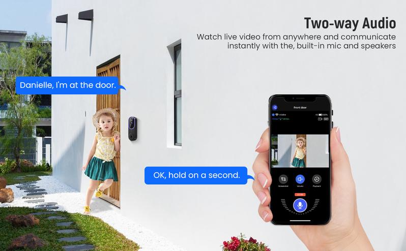 Smart 1080P Video Doorbell Camera Wireless, AI Human Detection, Live View, 2-Way Audio, Included Chime, Night Vision, 2.4G Wi-Fi, Cloud Storage, Indoor/Outdoor Surveillance Cam (Purple)