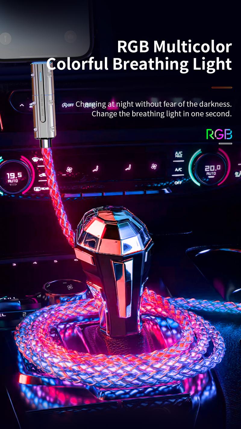 【Mother's Day Gift】Four-in-One 100W Colorful lights Data Cable,Supports fast charging and data transmission,Free switching four interfaces, Luminous Durable