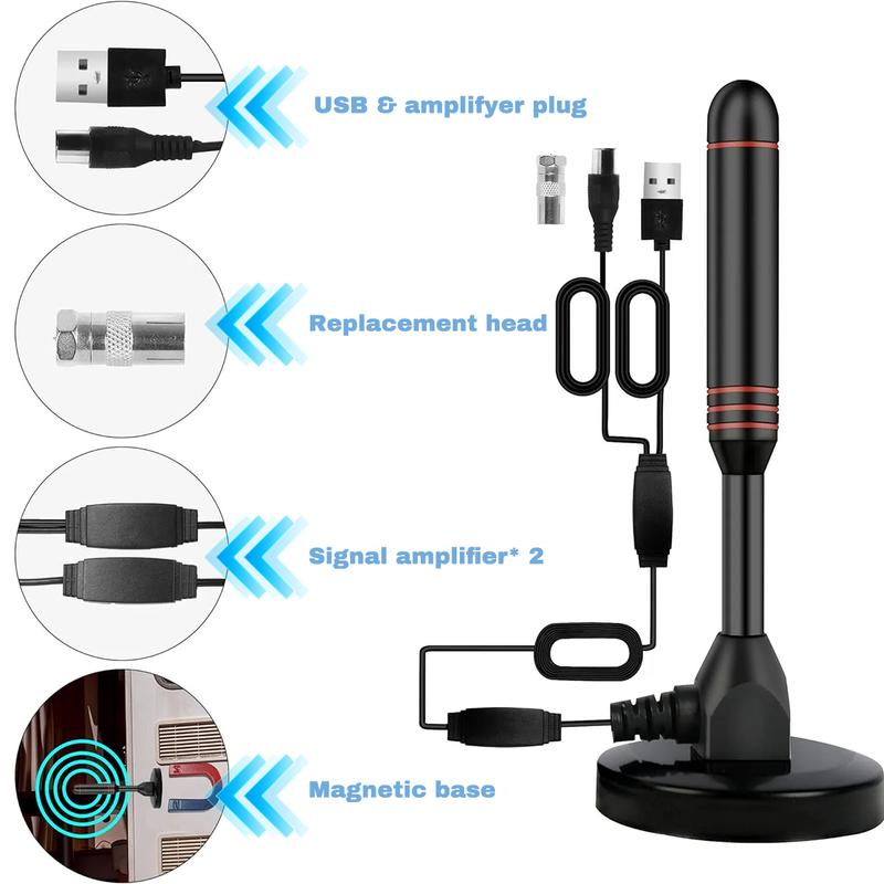 HDTV Antenna, Long Range Indoor TV Antenna, Digital Antenna Amplifier Signal Booster, Supports 4K 1080p, Smart TV Free Local Channels