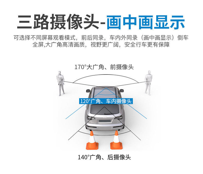 Three-Lens Dash Cam2Front, Middle, and Rear HD Night Vision Reversing Camera24H Wholesale Parking One Piece