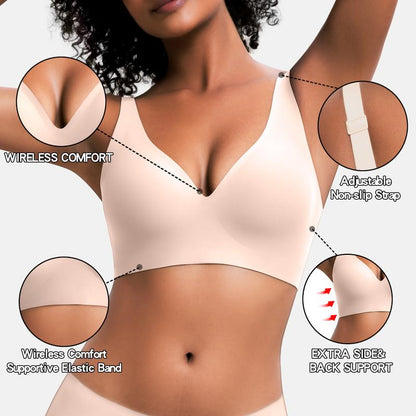 VRCOMFY Jelly Wireless Womens Comfortable Wireless Bras Push Up Bralettes Seamless Tshirts Bras Deep V Everyday Bras